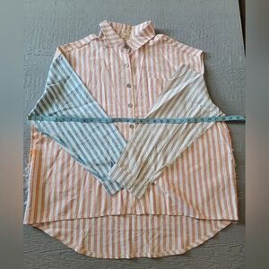 ♡ POL Striped Button-Front Colorblock Shirt - Peach, Blue & Cream. B-3